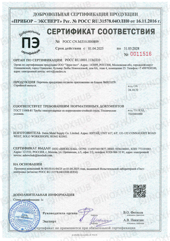 Сертификат соответствия №POCC CN.МЛ10.Н00809