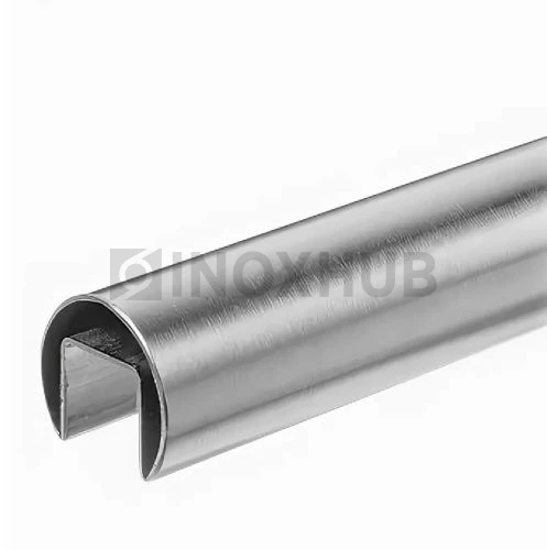 Труба с пазом 24×24 мм, круглая Ø48.3×1.5×6000 мм, AISI 304, ASTM A554, GRIT 600